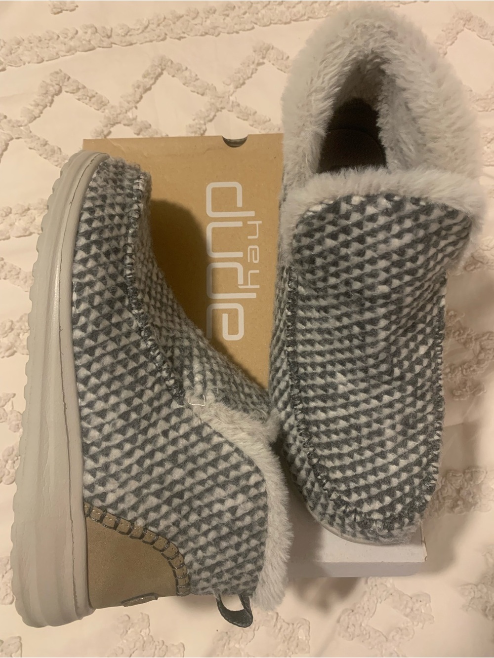 Size 10 Hey Dude Slip On Ankle Booties with Faux Fur Lining